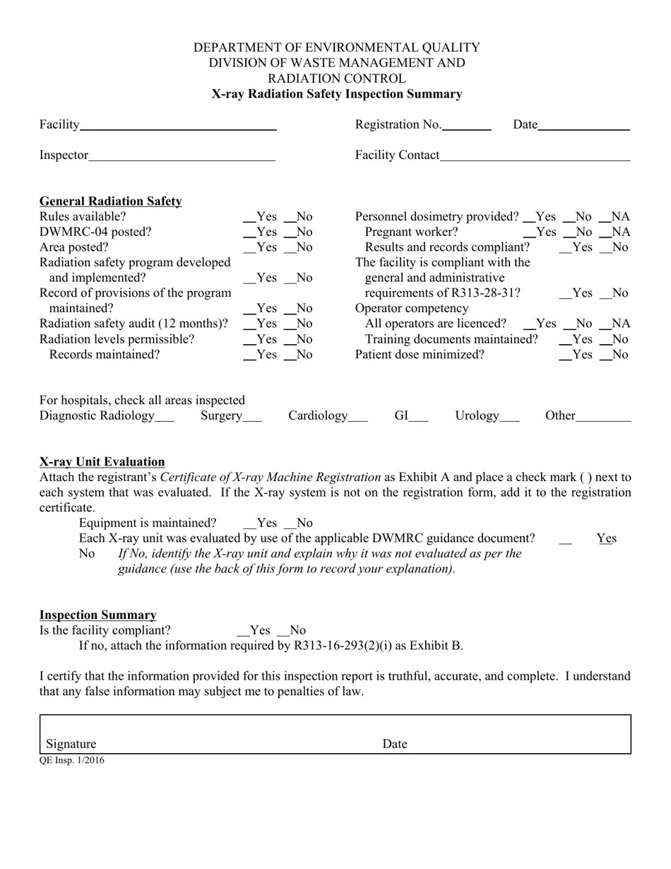 Utah XRay Radiation Safety Inspection Summary Fill Out, Sign Online