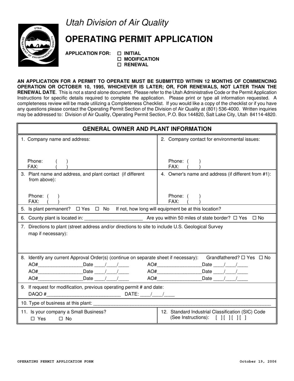 Utah Operating Permit Application Form Fill Out, Sign Online and