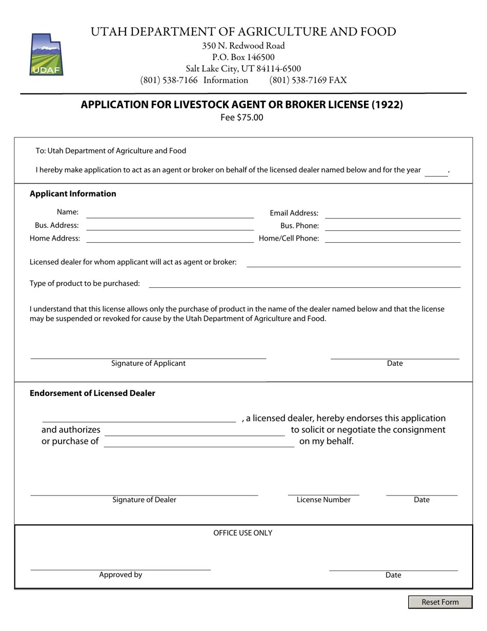 Utah Application for Livestock Agent or Broker License (1922) Fill