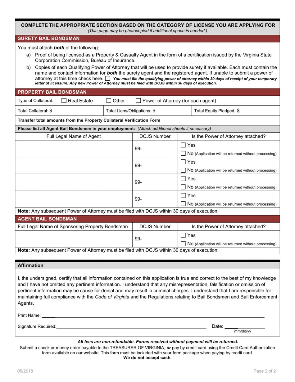 Virginia Bail Bondsman License Application Form Fill Out, Sign Online