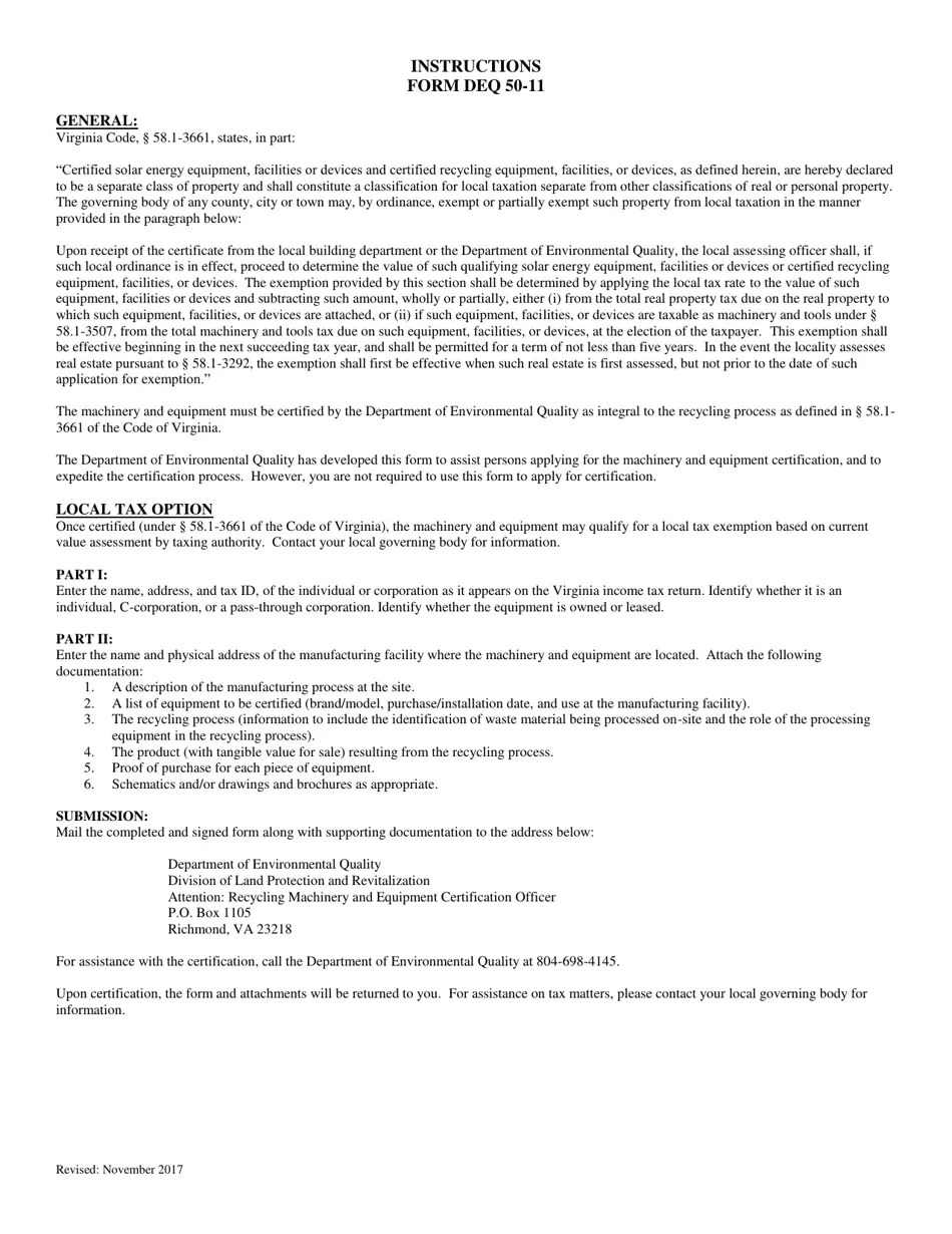 Form DEQ5011 Download Printable PDF or Fill Online Recycling Machinery