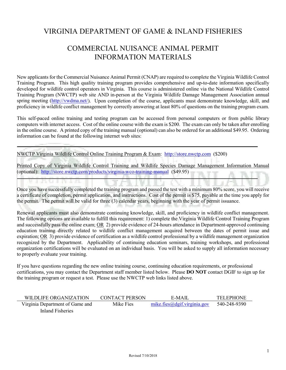 Virginia Commercial Nuisance Animal Permit Fill Out, Sign Online and
