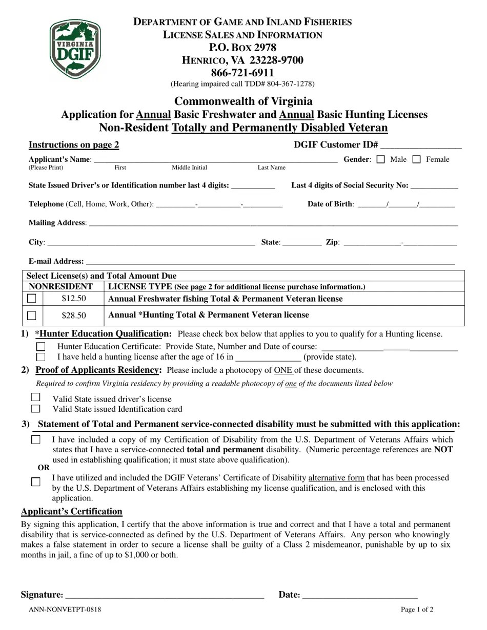 Virginia Application for Annual Basic Freshwater and Annual Basic