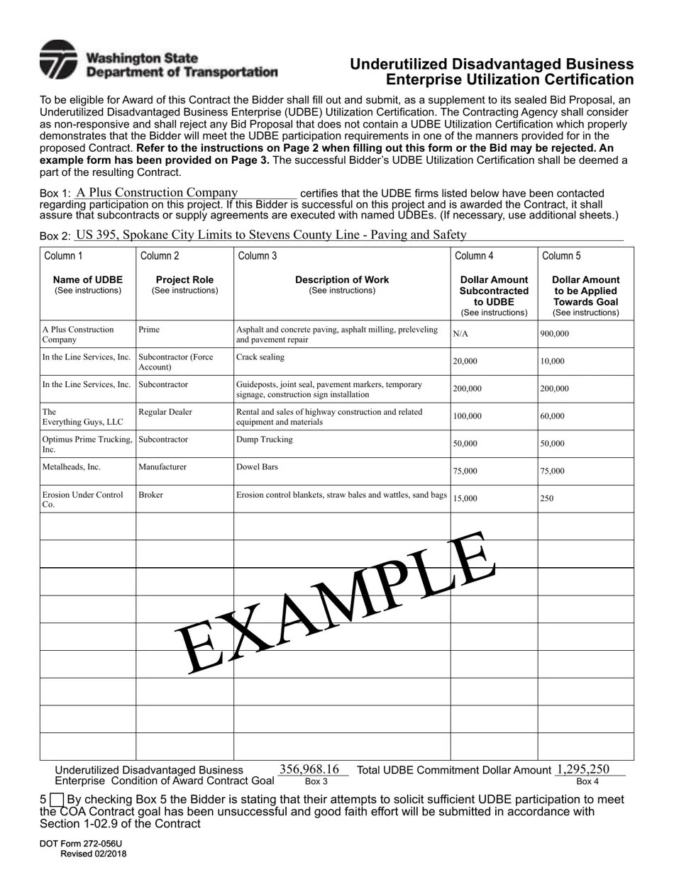 DOT Form 272056U Download Fillable PDF or Fill Online Underutilized