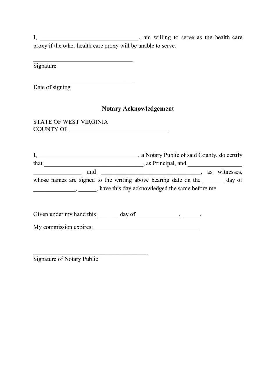 West Virginia Advance Directive for Health Care Form Fill Out, Sign Online and Download PDF