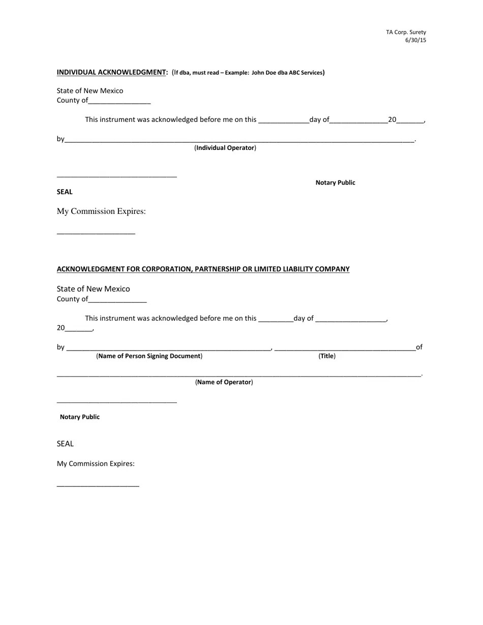 New Mexico Blanket Plugging Surety Bond Financial Assurance for Wells