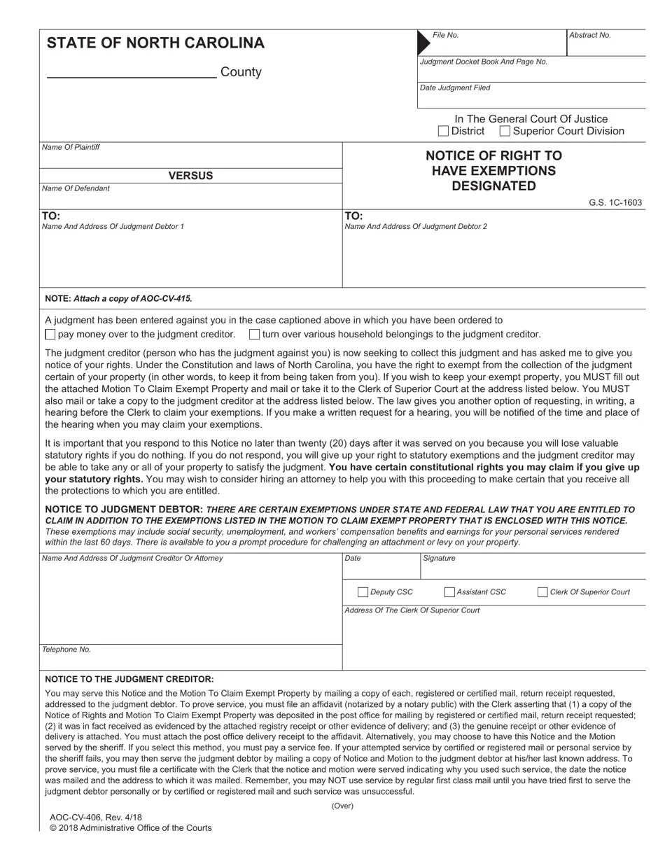 Form AOCCV406 Fill Out, Sign Online and Download Fillable PDF