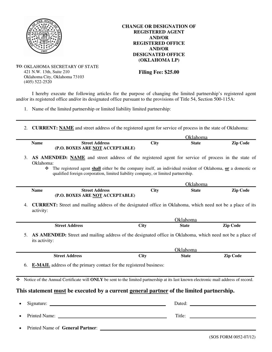 SOS Form 0052 Fill Out, Sign Online and Download Fillable PDF
