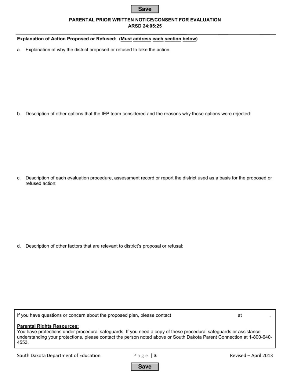 South Dakota Parental Prior Written Notice/Consent for Evaluation