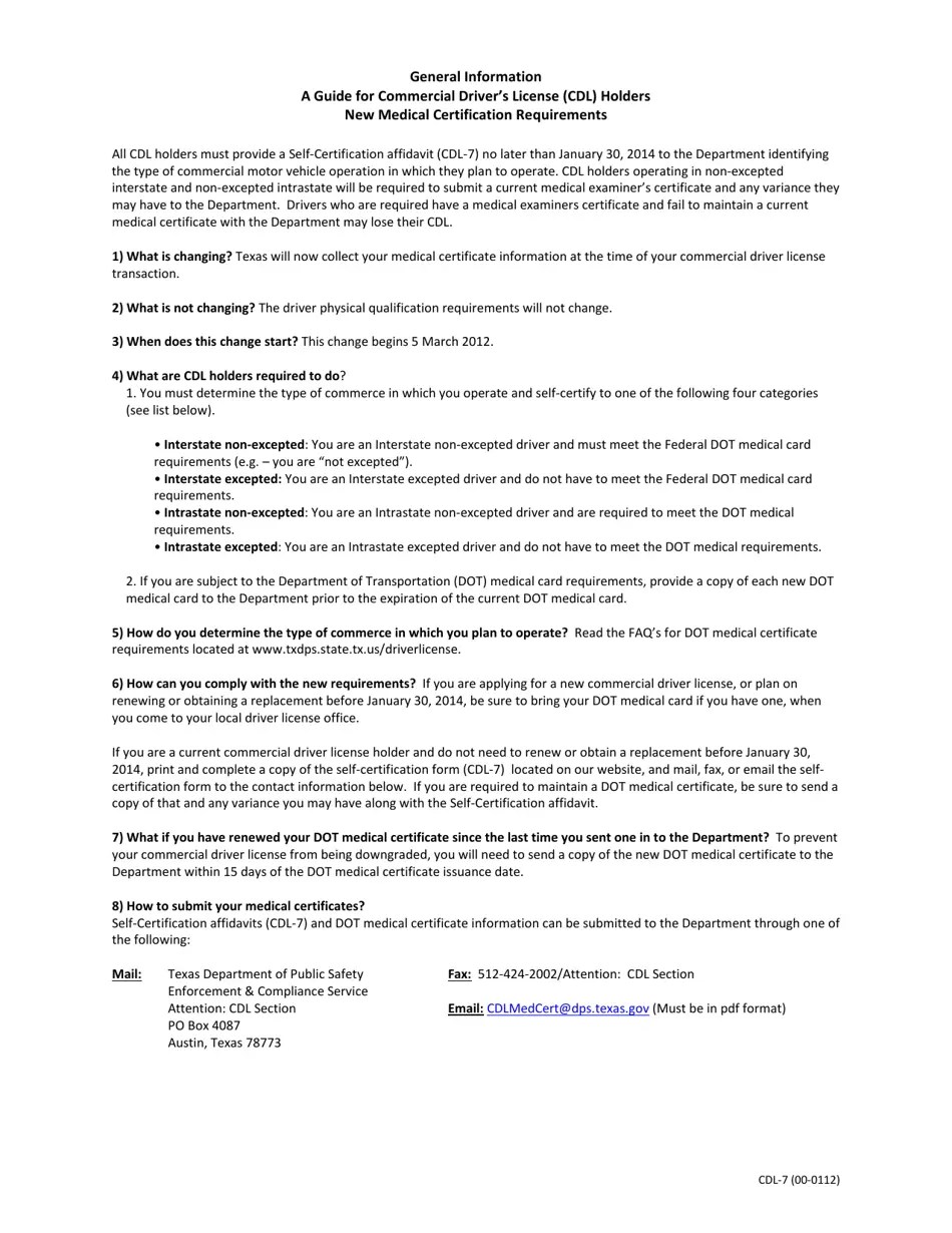 Form CDL7 Fill Out, Sign Online and Download Fillable PDF, Texas