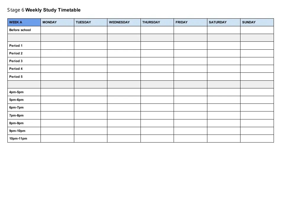 Weekly Study Timetable Template Download Printable PDF Templateroller