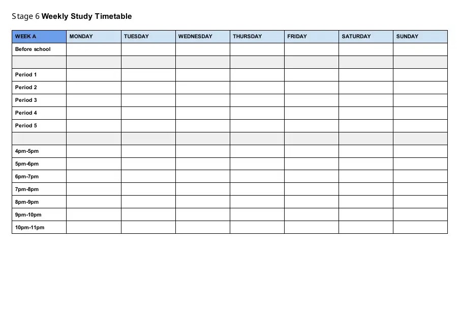 Weekly Study Timetable Template Download Printable PDF Templateroller