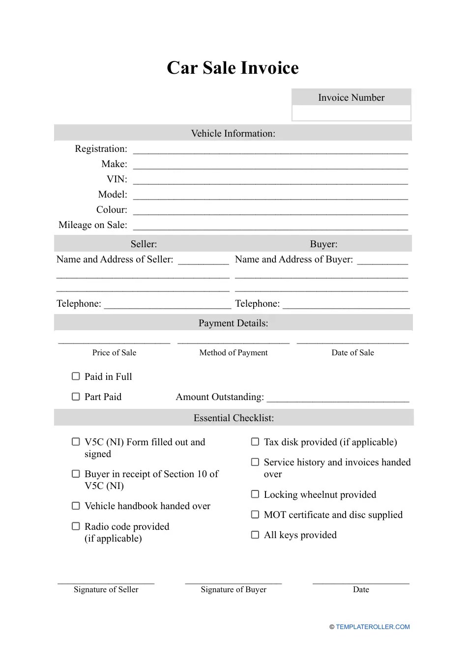 United Kingdom Car Sale Invoice Template Fill Out, Sign Online and
