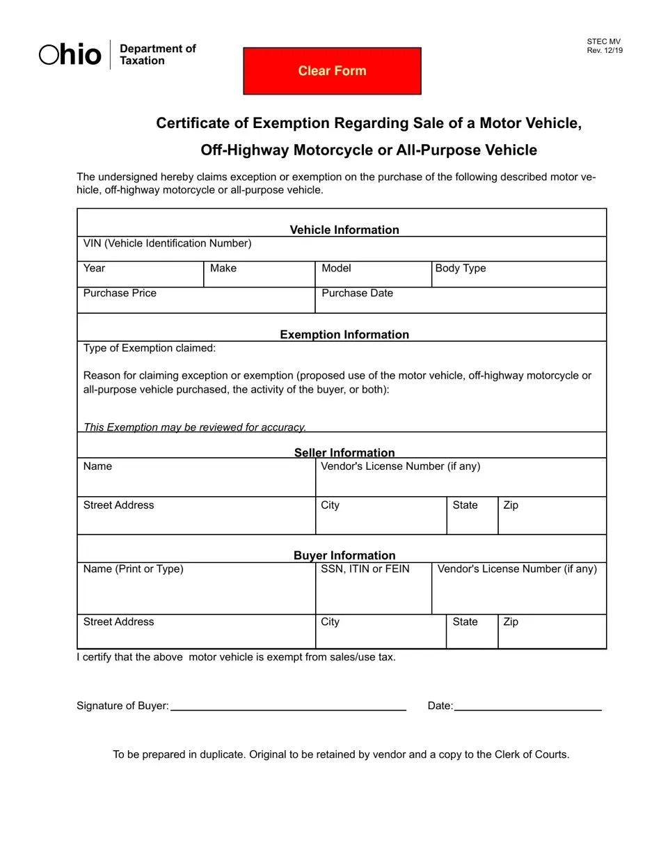 Form STEC MV Download Fillable PDF or Fill Online Certificate of