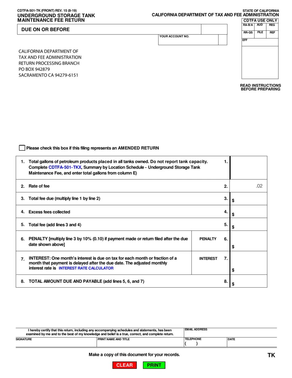 Form CDTFA501TK Download Fillable PDF or Fill Online Underground