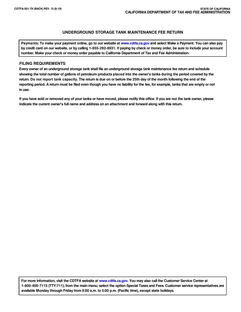 Form CDTFA501TK Download Fillable PDF or Fill Online Underground