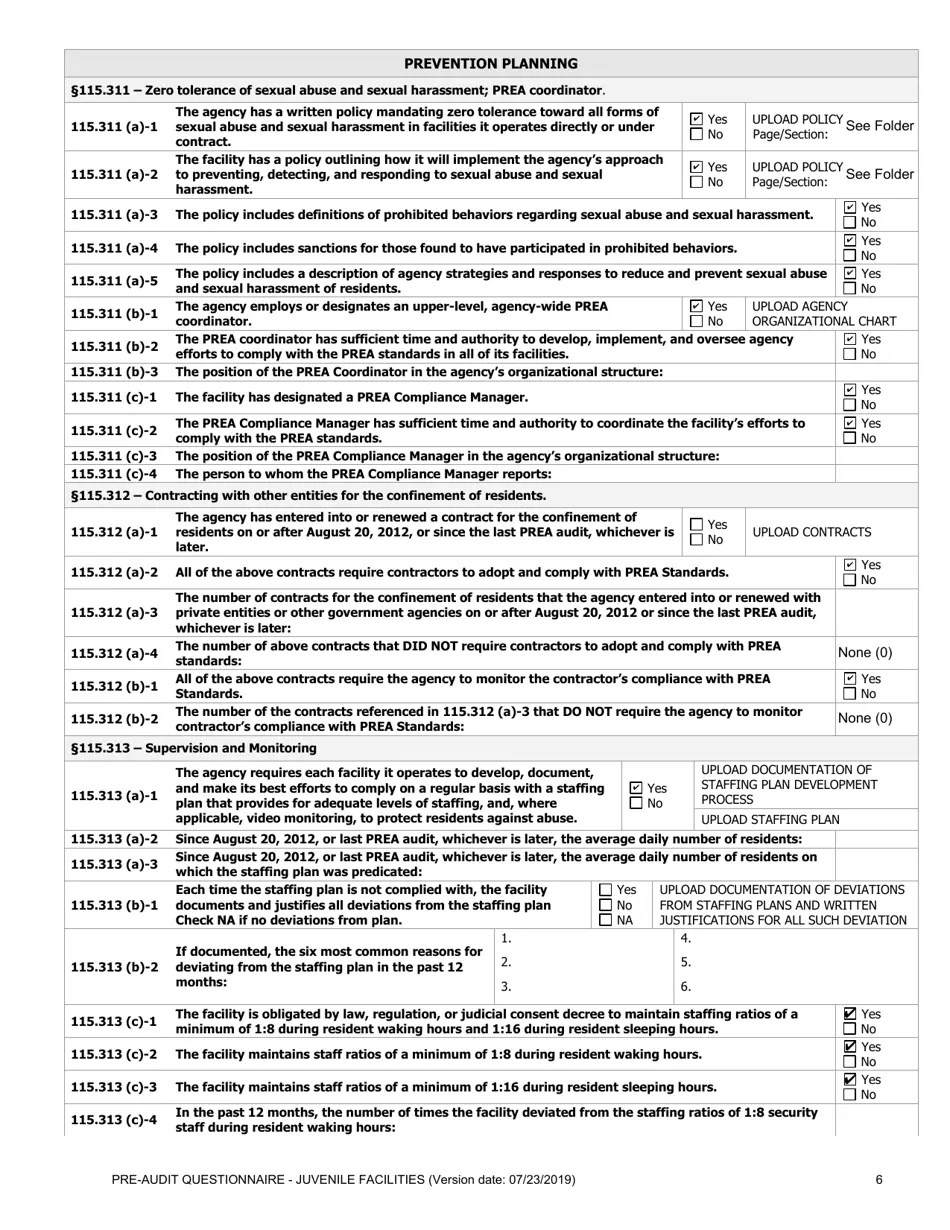 Florida Prea Audit Preaudit Questionnaire Juvenile Facilities Fill Out, Sign Online and