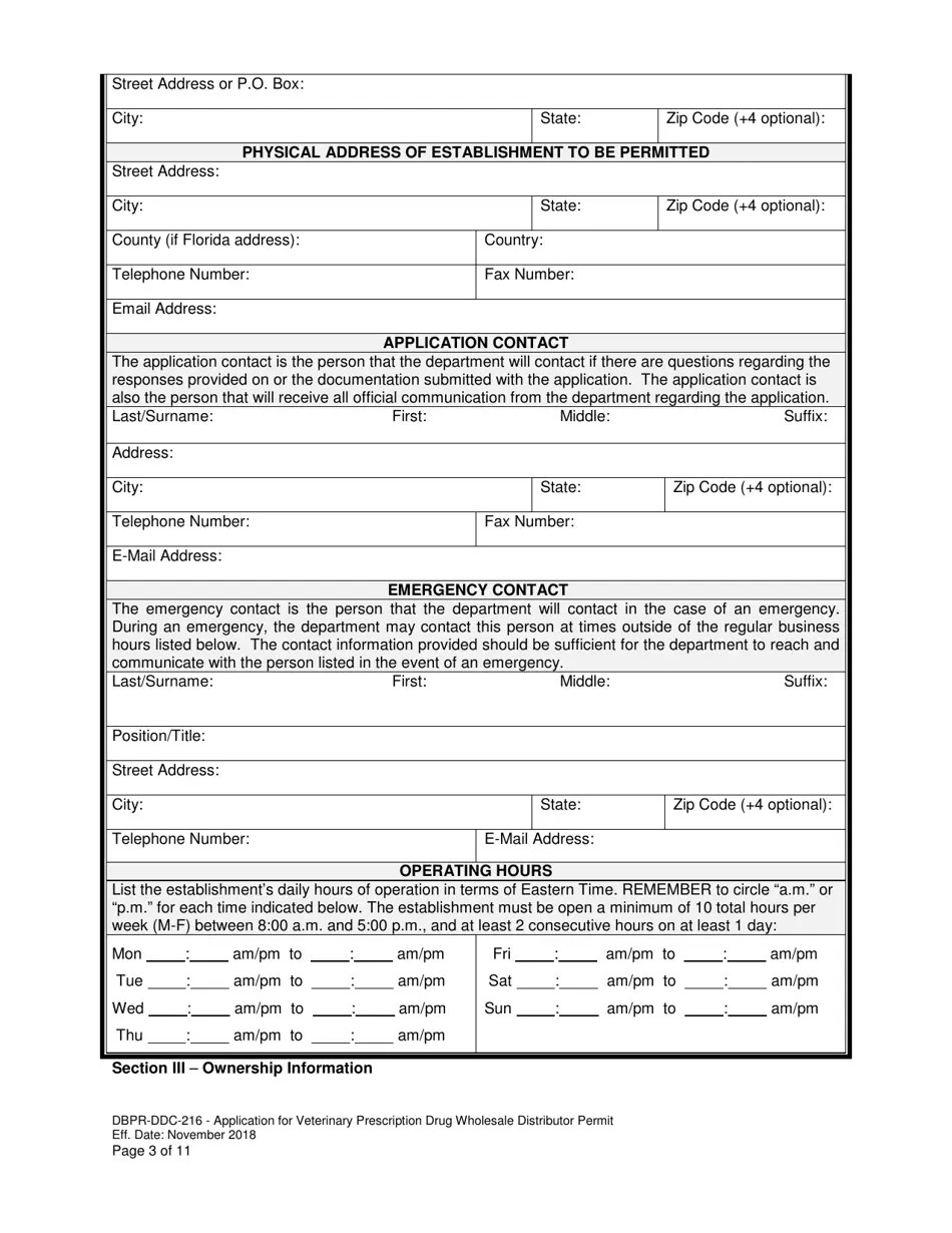 Form DBPRDDC216 Download Printable PDF or Fill Online Application for