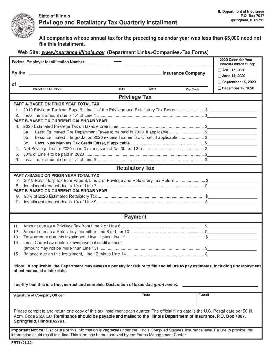 Form PRT1 Fill Out, Sign Online and Download Printable PDF, Illinois