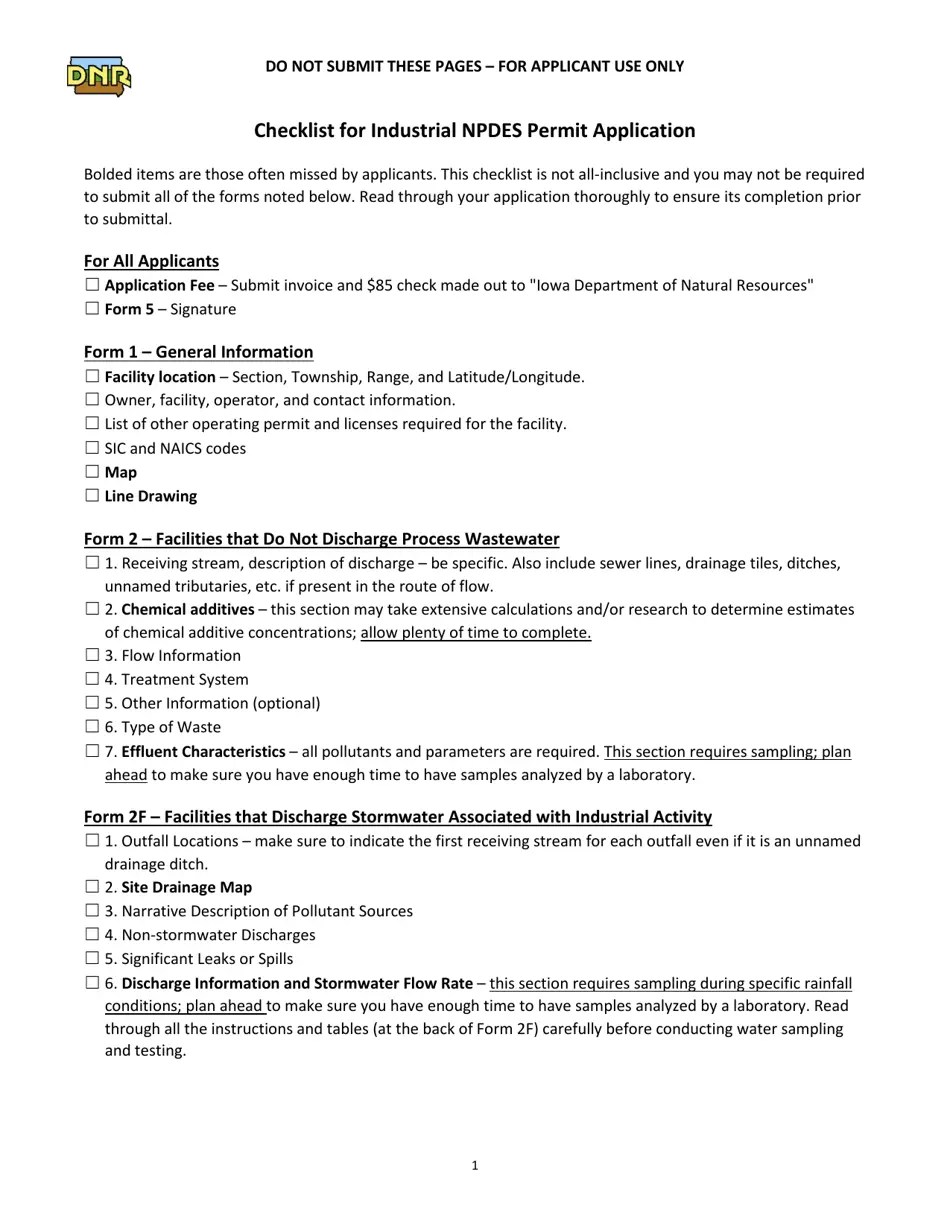 Iowa Checklist for Industrial Npdes Permit Application Download
