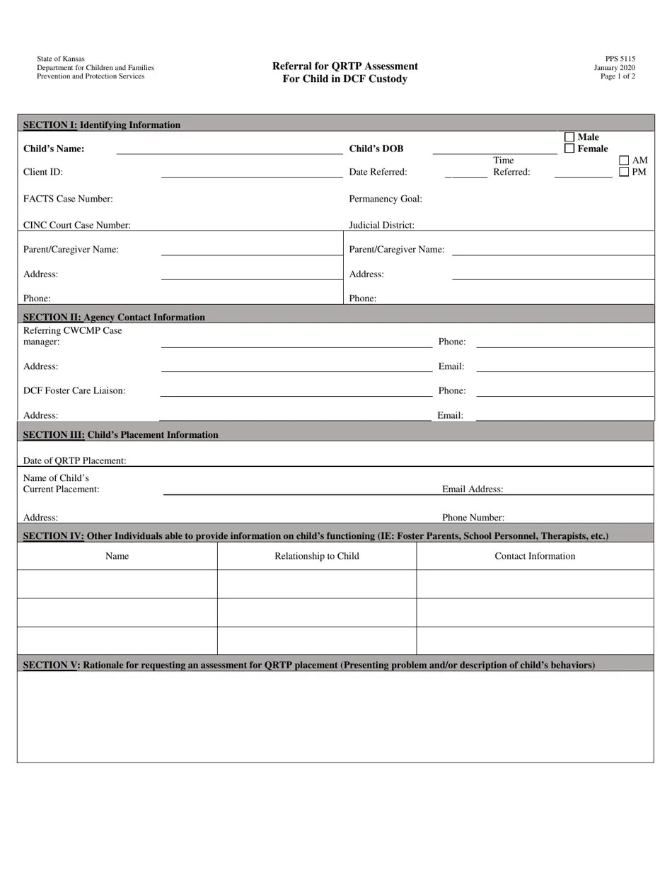 Form PPS5115 Fill Out, Sign Online and Download Printable PDF, Kansas