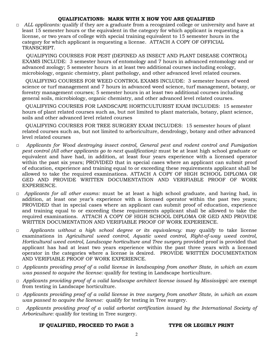 Mississippi License Exam Application for Pest and Weed Control