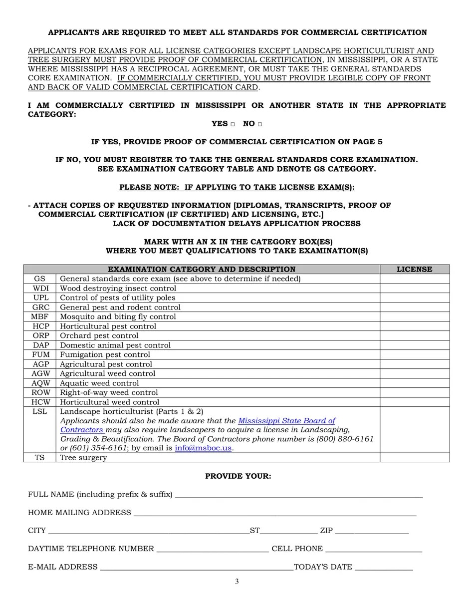Mississippi License Exam Application for Pest and Weed Control