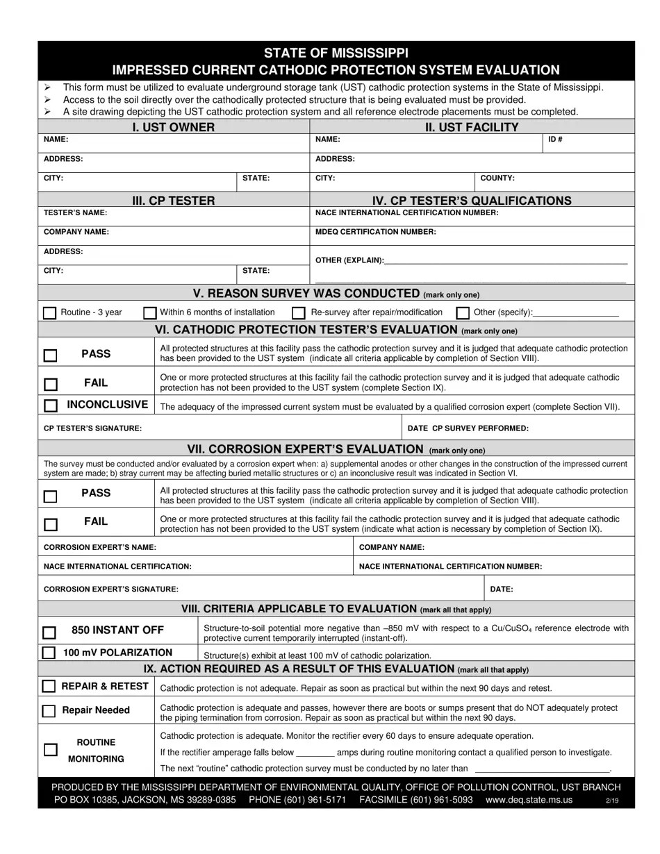 Mississippi Impressed Current Cathodic Protection System Evaluation Fill Out, Sign Online and