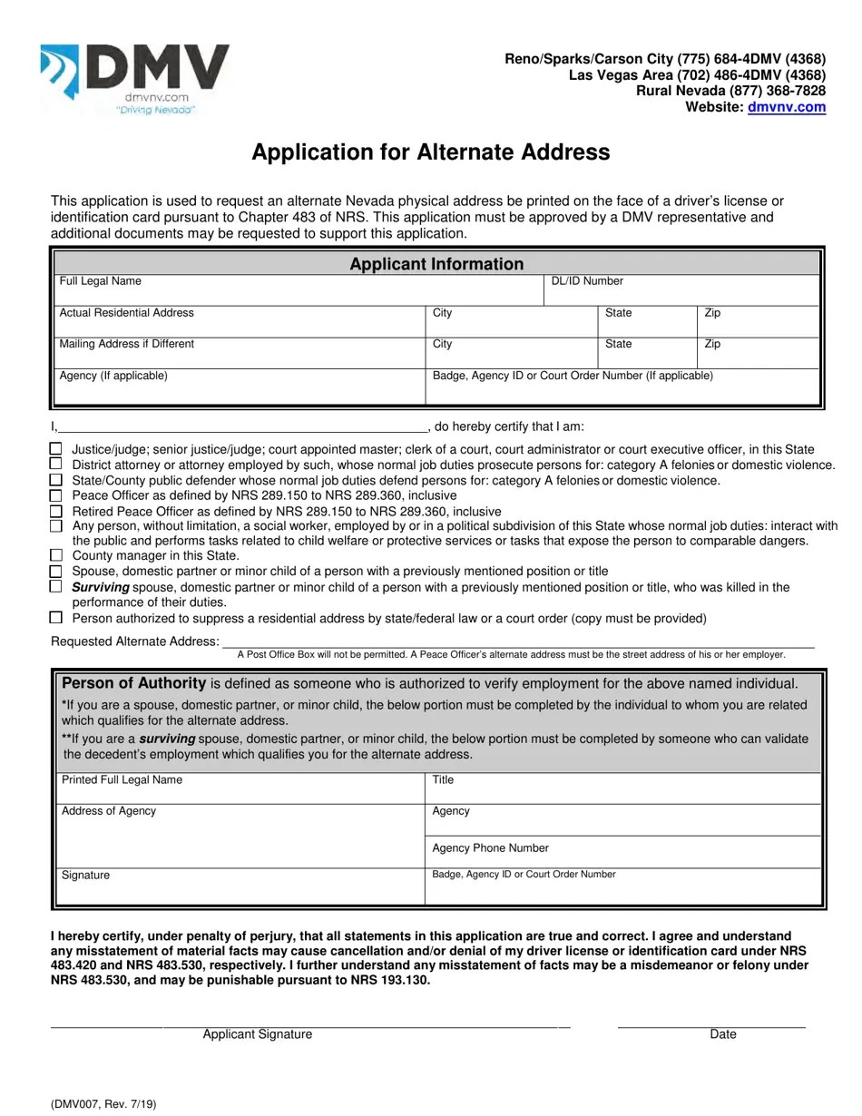Form DMV007 Download Fillable PDF or Fill Online Application for
