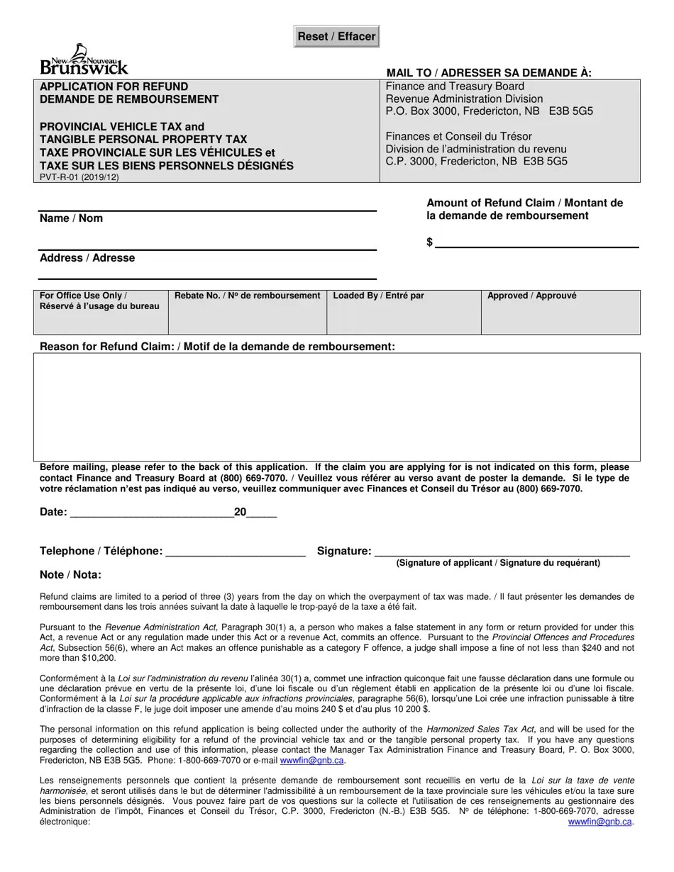 Form PVTR01 Fill Out, Sign Online and Download Fillable PDF, New