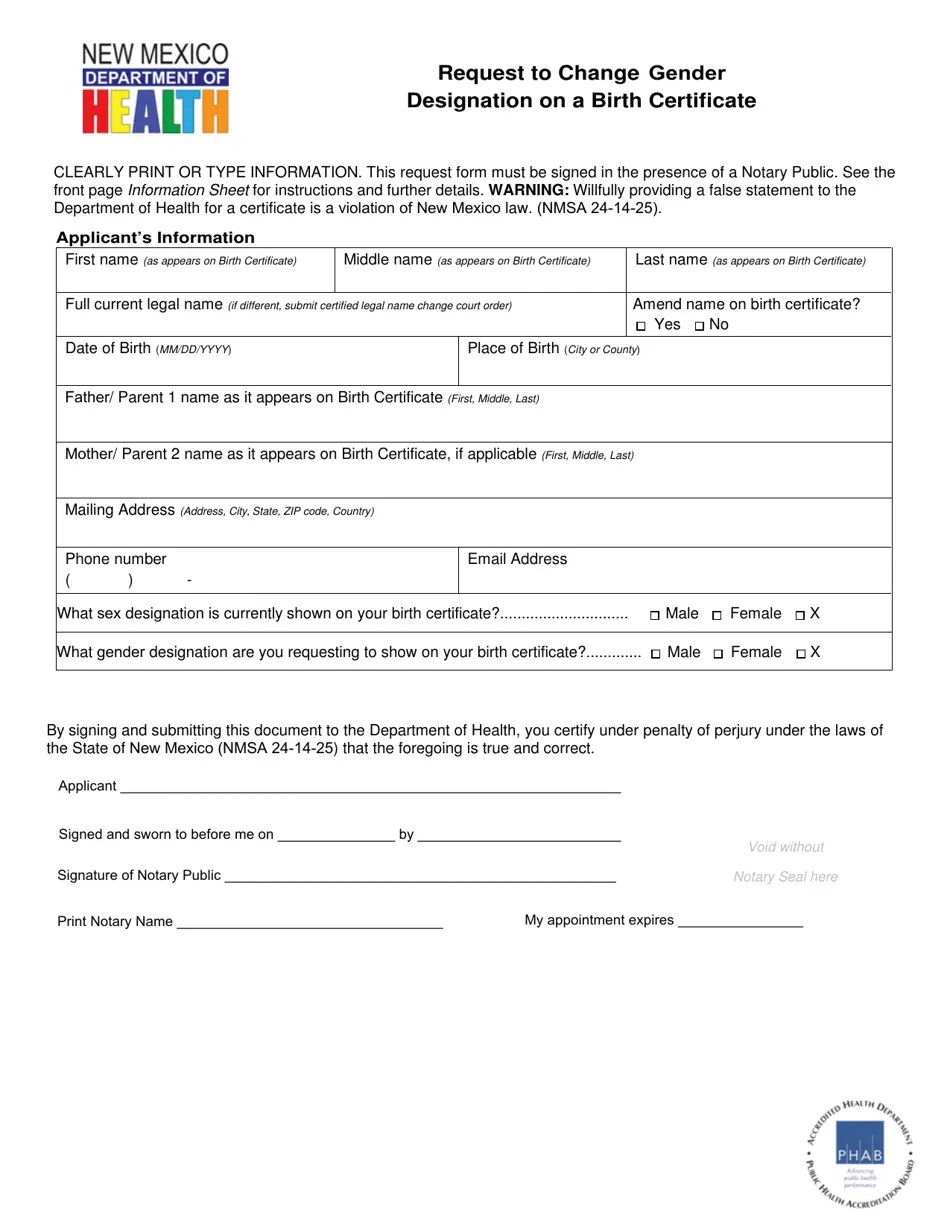 New Mexico Request to Change Gender Designation on a Birth Certificate