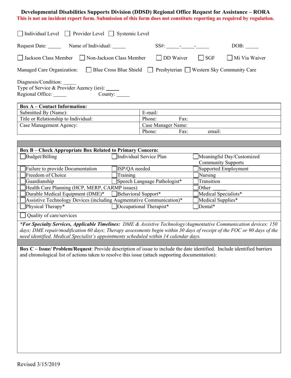 New Mexico Regional Office Request for Assistance Rora Fill Out