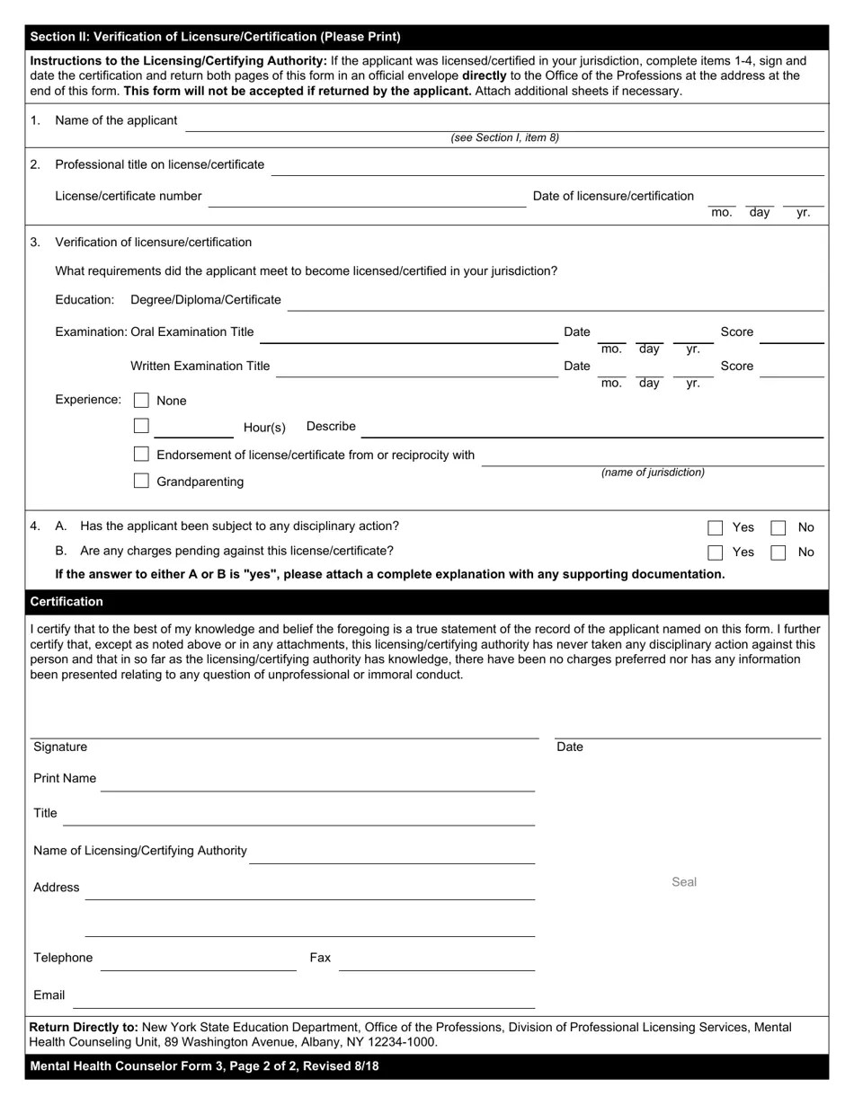 Mental Health Counselor Form 3 Fill Out, Sign Online and Download