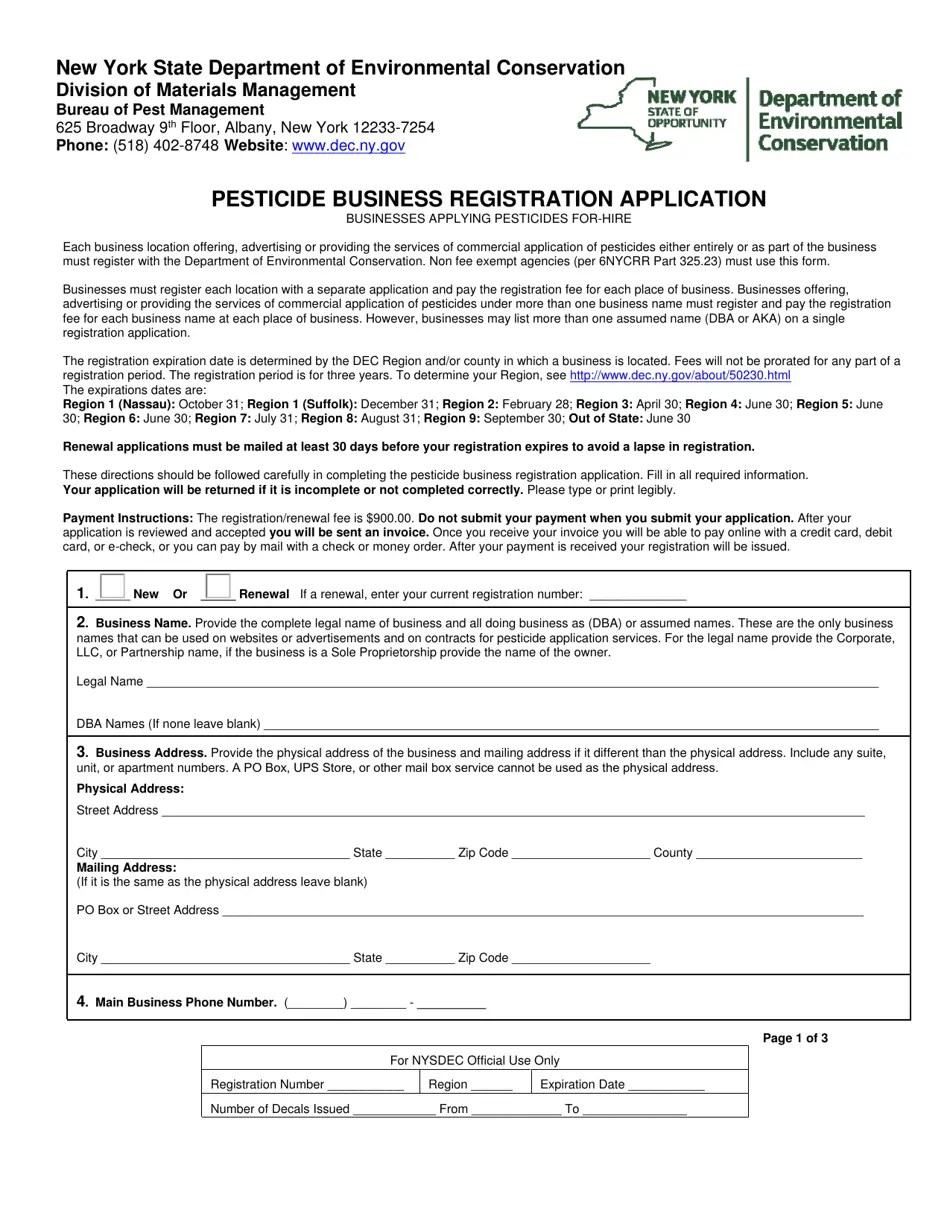 New York Pesticide Business Registration Application Fill Out, Sign