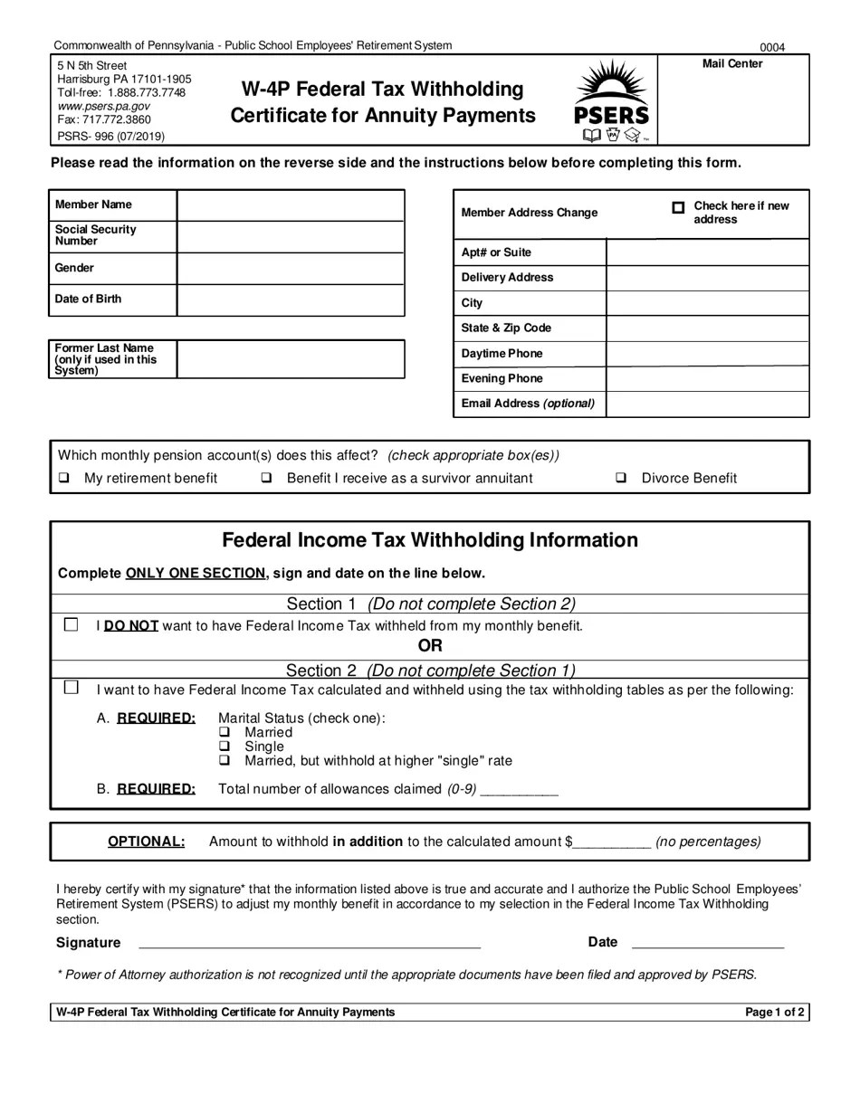 Form PSRS996 Fill Out, Sign Online and Download Printable PDF