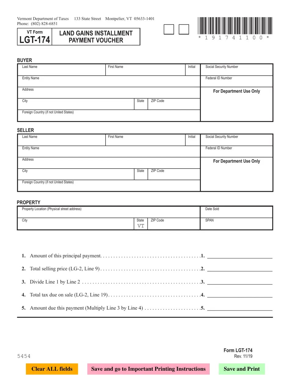VT Form LGT174 Download Fillable PDF or Fill Online Land Gains