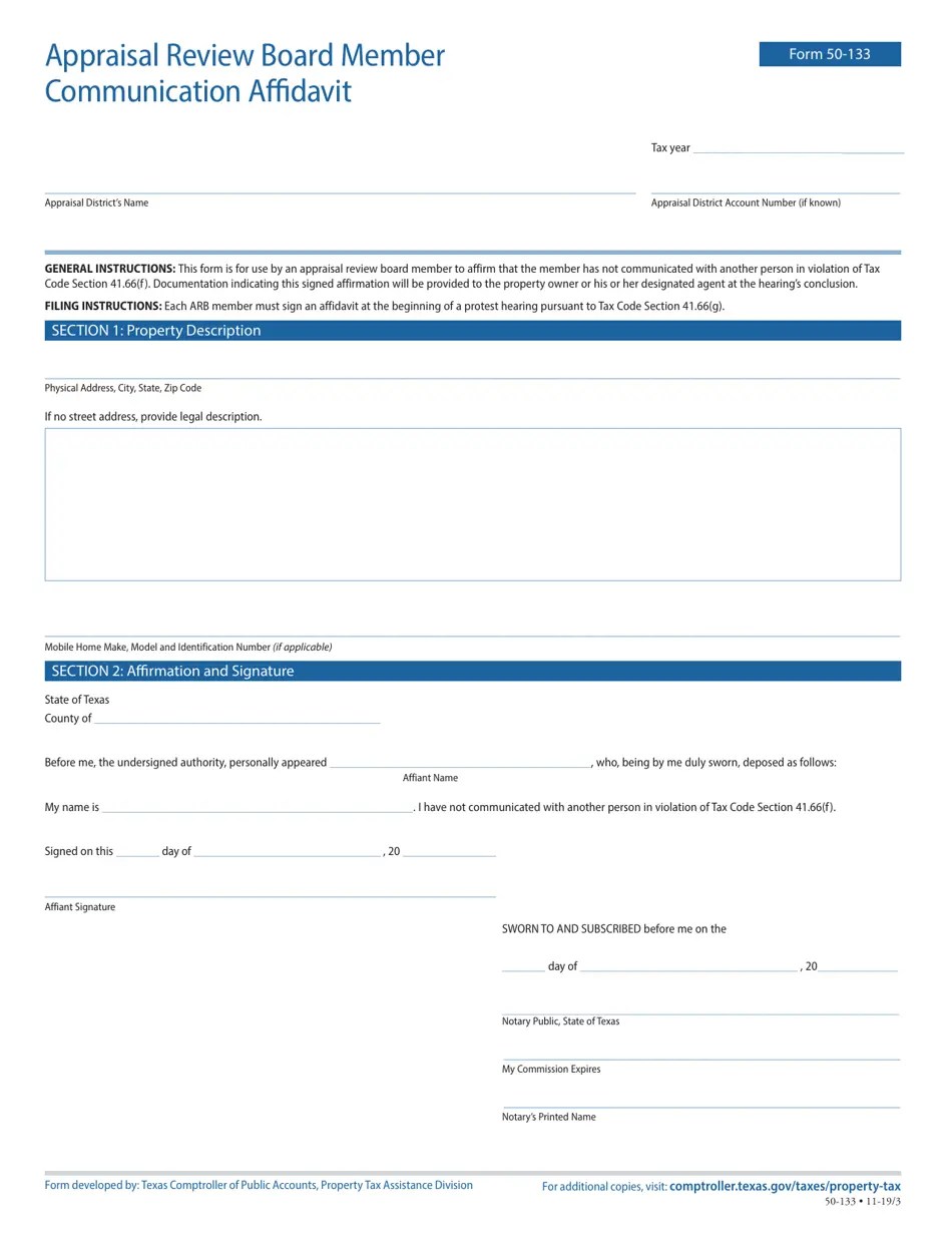 Form 50133 Download Fillable PDF or Fill Online Appraisal Review Board