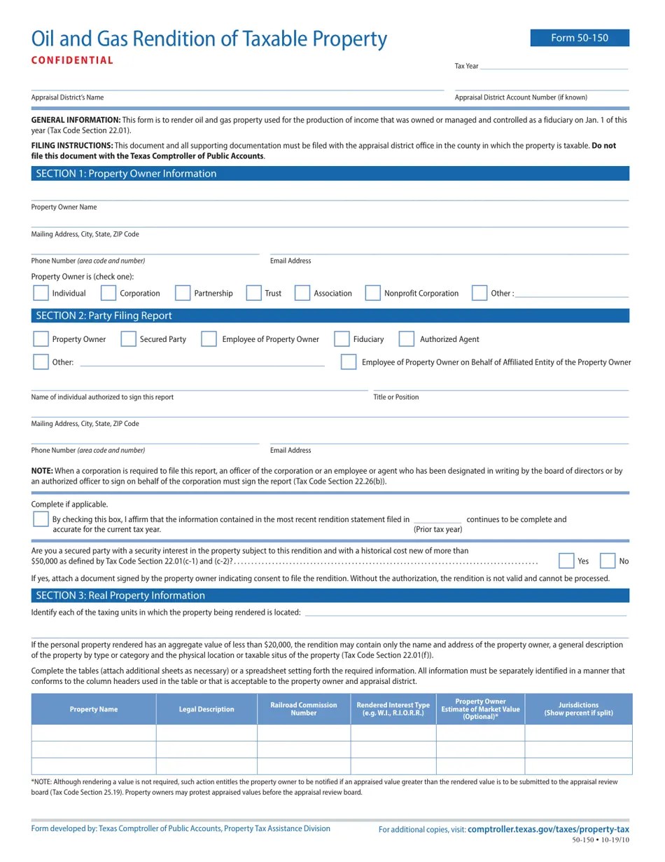Form 50150 Download Fillable PDF or Fill Online Oil and Gas Rendition