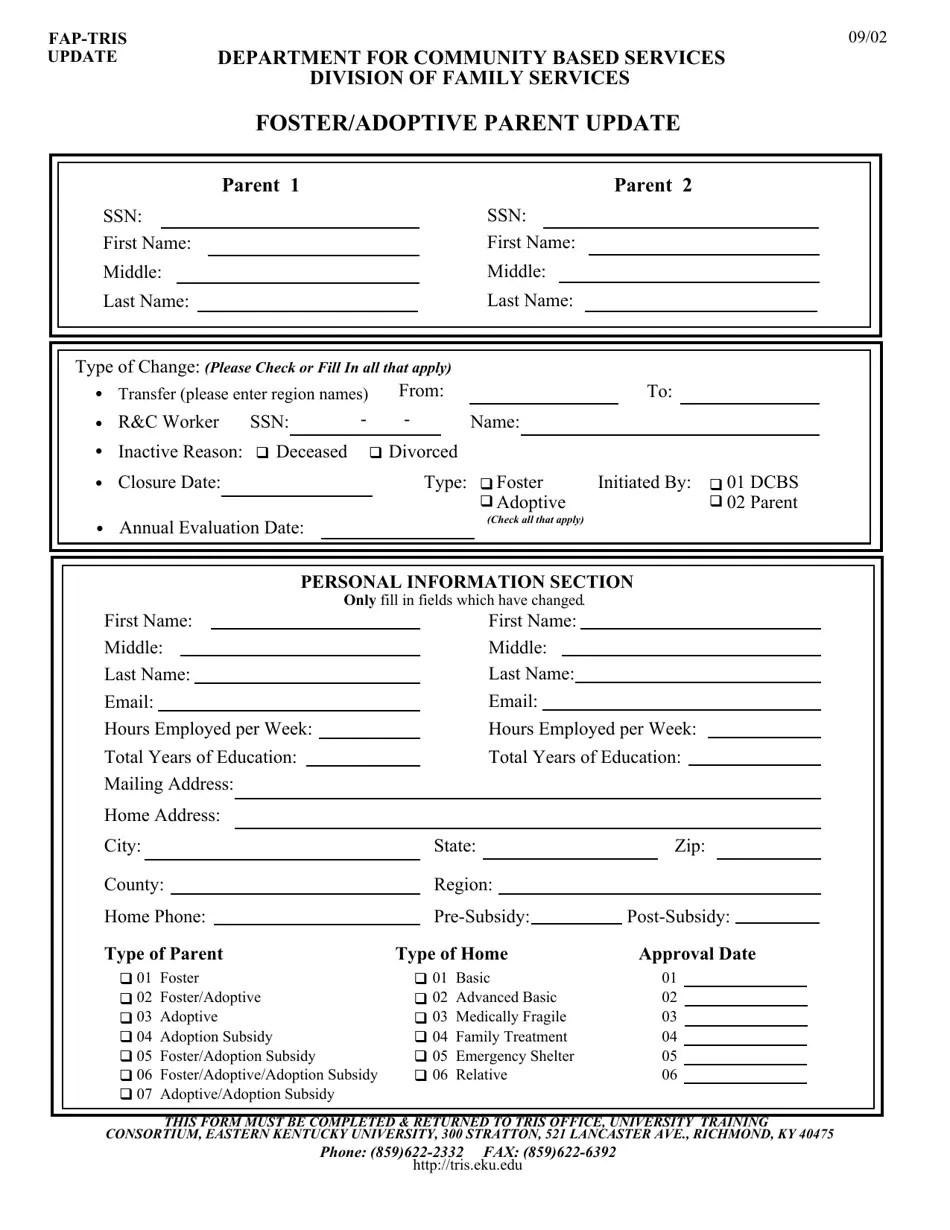Kentucky Foster/Adoptive Parent Update Fill Out, Sign Online and