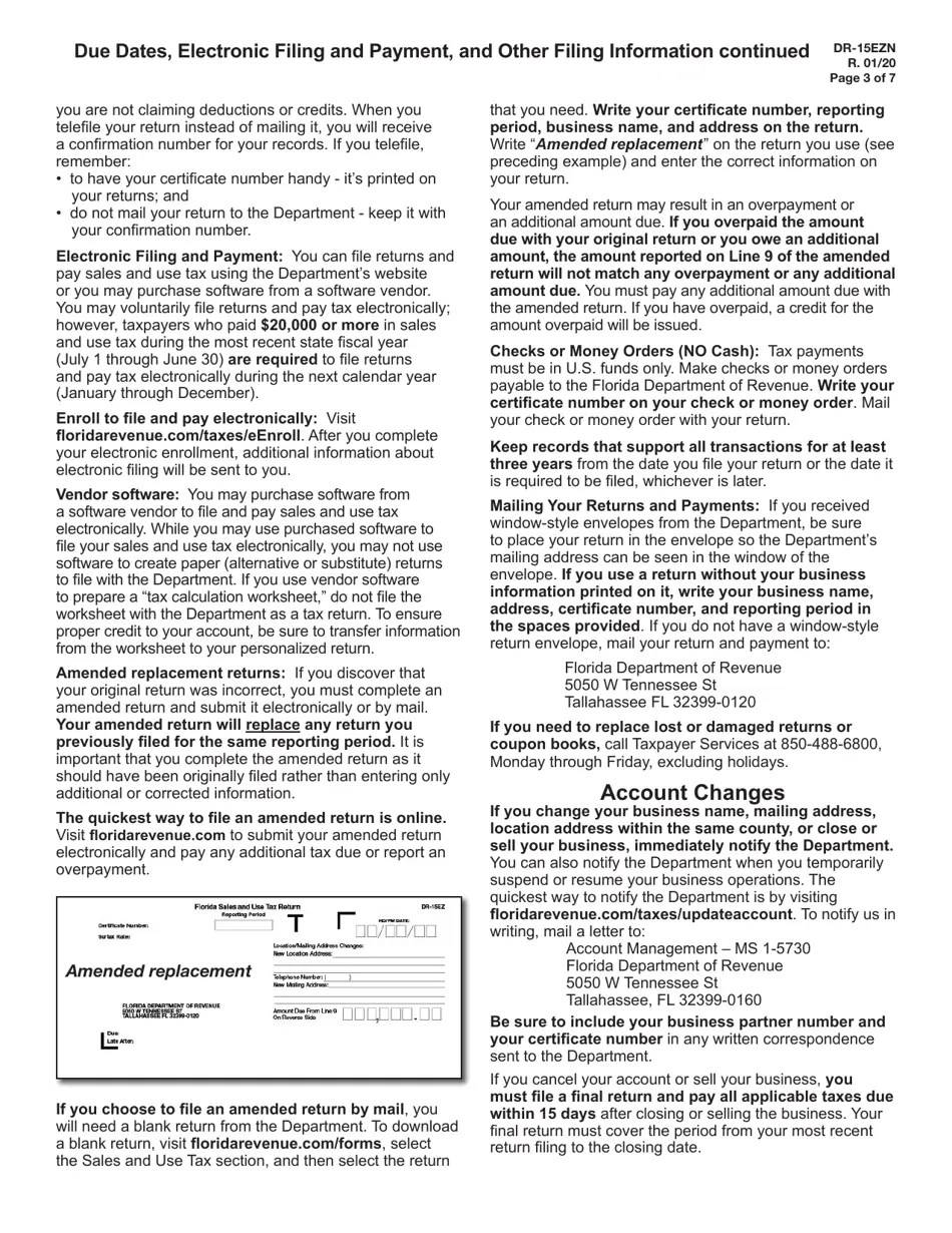 Download Instructions for Form DR15EZ Sales and Use Tax Return PDF
