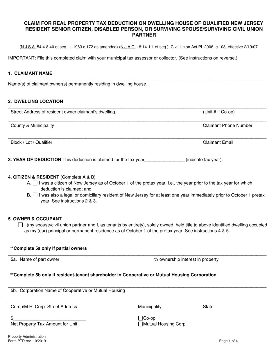 Form PTD Fill Out, Sign Online and Download Fillable PDF, New Jersey