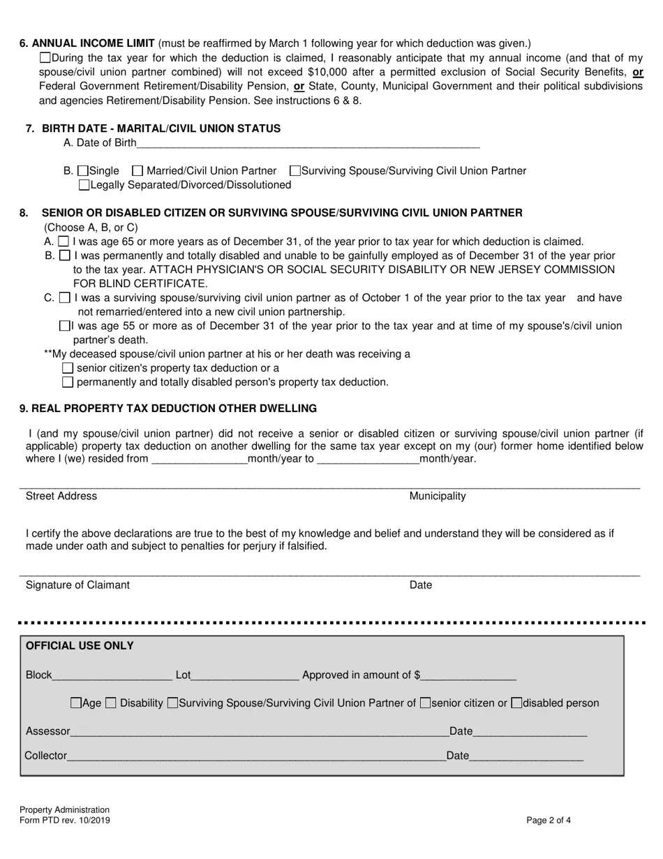 Form PTD Fill Out, Sign Online and Download Fillable PDF, New Jersey