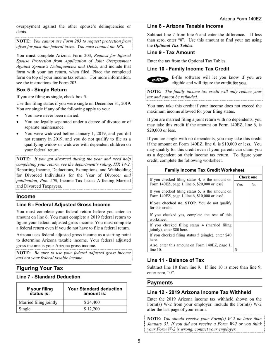 Download Instructions for Arizona Form 140EZ, ADOR10534 Resident