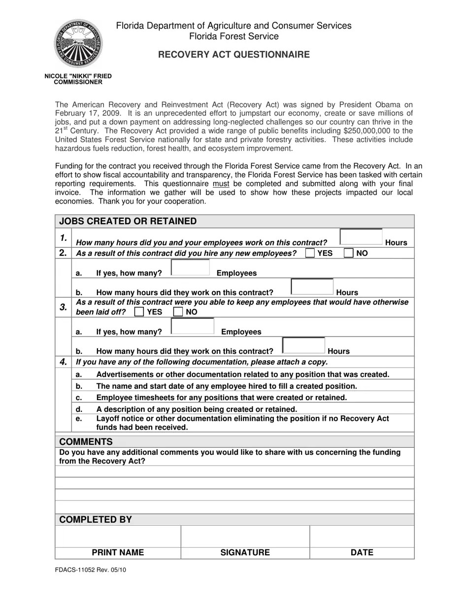 Form FDACS11052 Fill Out, Sign Online and Download Printable PDF