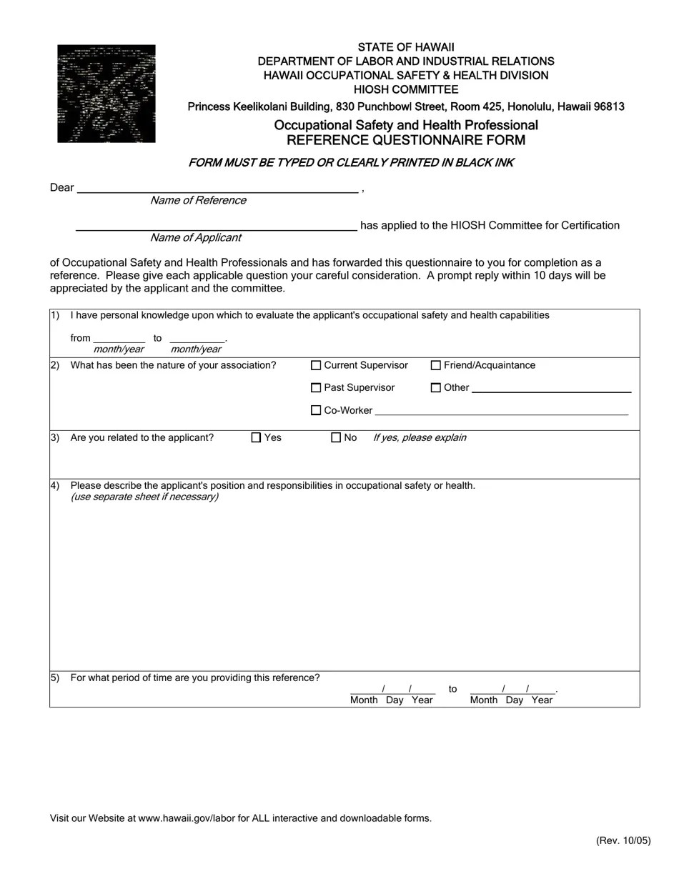 Hawaii Reference Questionnaire Form Fill Out, Sign Online and