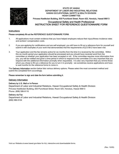 Hawaii Reference Questionnaire Form Fill Out, Sign Online and