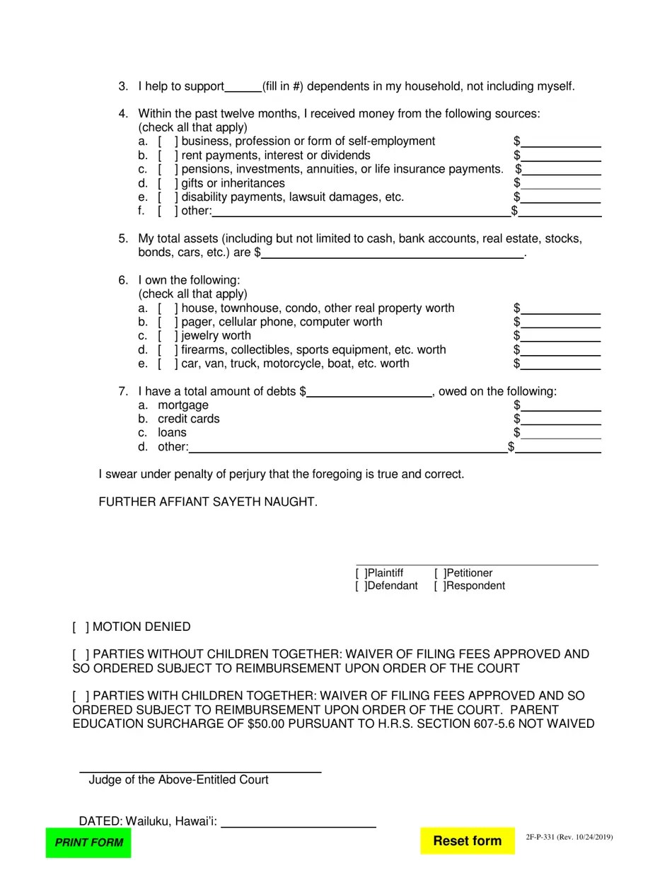 Form 2FP331 Fill Out, Sign Online and Download Fillable PDF, Hawaii