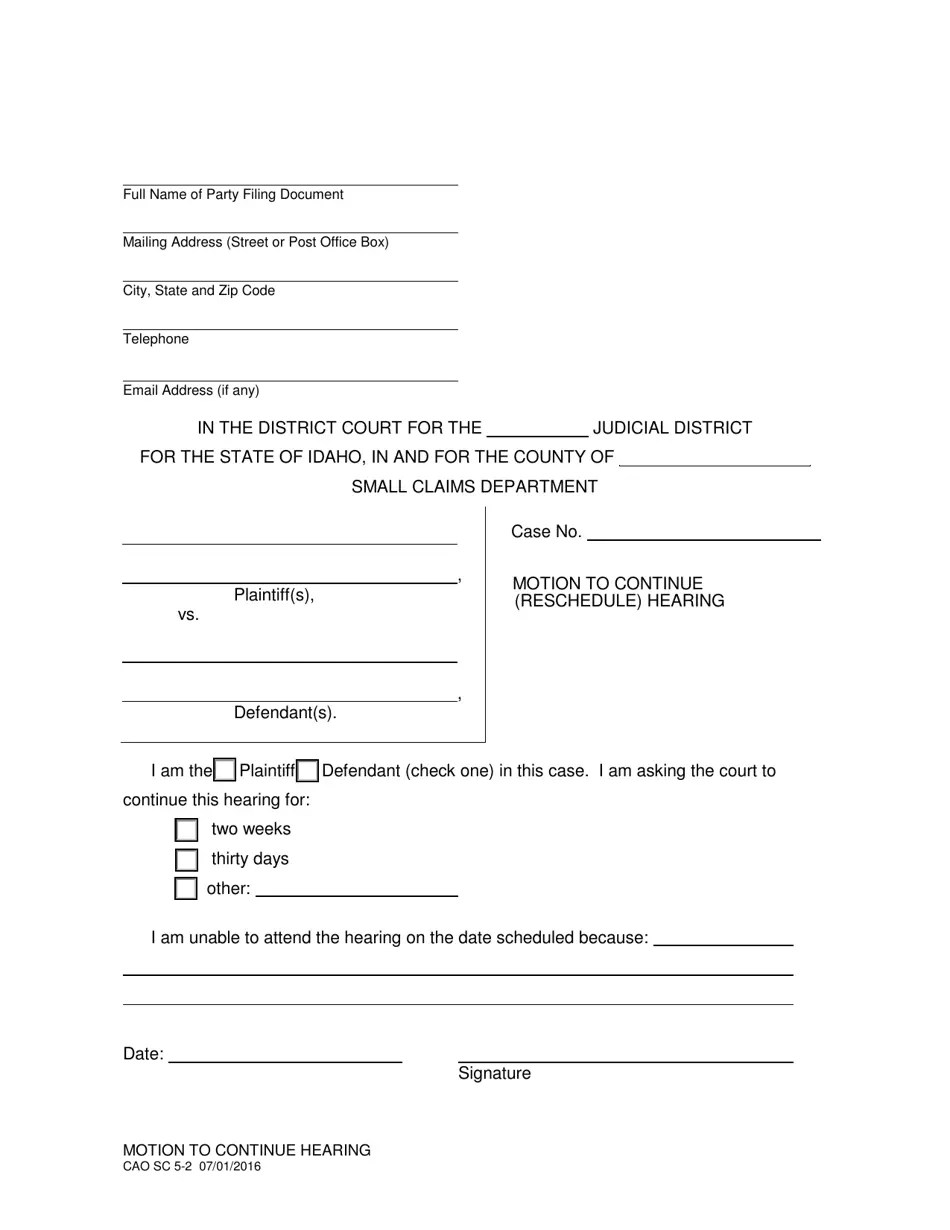 Form CAO SC52 Download Fillable PDF or Fill Online Motion to Continue