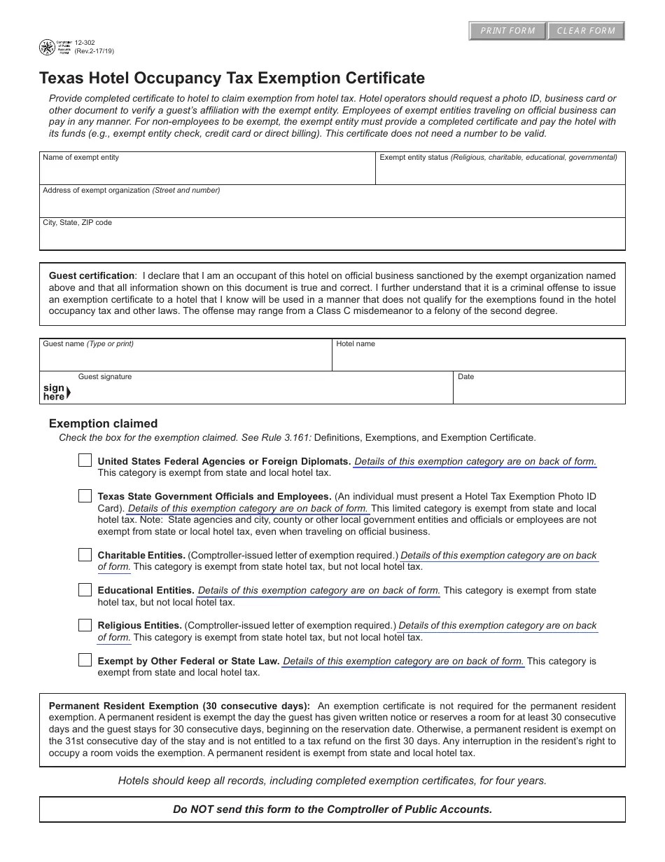 Form 12302 Fill Out, Sign Online and Download Fillable PDF, Texas