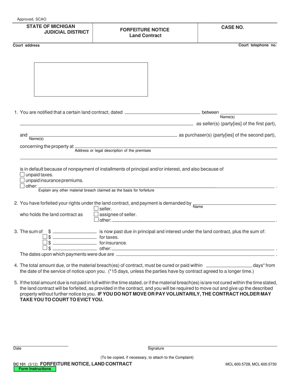 Form DC101 Fill Out, Sign Online and Download Fillable PDF, Michigan